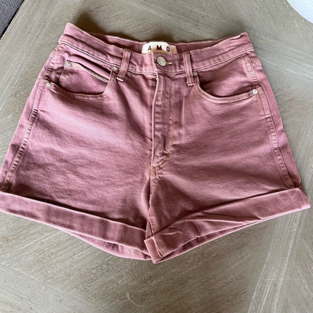 AMO Pink Jean Shorts High-Waisted Cuffed Hem